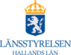 Logotype för Länsstyrelsen Hallands län med ett blått fält ett vitt, upprest lejon, krönt av en gul krona.